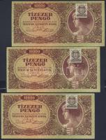 1945. 10.000P bélyeggel (3x) egymásutáni sorszámokkal T:I