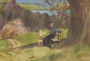 Jelzés nélkül: Virágot szedő gyerekek. Olaj, karton. Üvegezett fakeretben. 26×36 cm