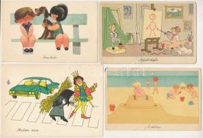 28 db MODERN humoros magyar retro grafikai üdvözlő képeslap. Képzőművészeti Alap / 28 modern Hungarian humorous retro greeting graphic postcards