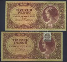 1945. 10.000P bélyeggel (2x) egyik bélyeggel T:I,I-