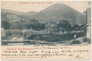 1902 Nagybánya, Baia Mare; Kereszthegy a Szent János patak mentéről. Kovács Gyula kiadása / riverside, general view (r)