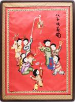 Kínai selyemkép, keretezve, 86x63 cm