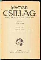 Magyar Csillag II. évfolyamának (1942) 3, 4, 5, 7, , 9, 11, 12, 13. száma. 8 db szám egybekötve. A Magyar Csillag (1941. október 1. -- 1944. április 1.) irodalmi és kritikai folyóirat, a Nyugat utódja a második világháború alatt.  A számokban többek között : Illyés Gyula , Radnóti Miklós, Németh László , Tamási Áron, Karinthy Gábor , Kálnoky László, Szabó Lőrinc, Márai sándor és Weöres Sándor és Berda József első közlésű műveivel. Jellegtelen félvászon kötésben, jó állapotban.