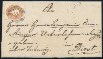 1862 Levél 10kr bérmentesítéssel Diósdra küldve kék BONYHÁD bélyegzéssel, teljes tartalommal (Gudlin 400 p)