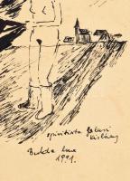 Bukta Imre (1952-): Spiritiszta falusi kislány, 1991. Vegyes technika, papír. Jelzett. Foltos. Lapsz...