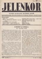 Jelenkor. Társadalmi, politikai és kulturális lap. Felelős szerkesztő: Katona Jenő. Megjelenik minden hónap 1-én és 15-én. I-II. évfolyam (1939-1940) [Teljes évfolyamok, egybekötve.] (Dedikált.) Budapest, 1939-1940. Stephaneum ny. - Pesti Lloyd-Társulat ny. - Hunnia Nyomda Kft. A lapszámok 12 oldal terjedelműek, leszámítva az év utolsó lapszámát, mely 16 oldal terjedelmű. Összterjedelem: 368 p. A Jelenkor 1939. október 1-jétől 1944 márciusáig jelent meg, minden hónap 1. és 15. napján. Katolikus szellemiségű társadalmi, politikai és kulturális esszéfolyóiratként a katolikus írók mellett bőven foglalkoztatta az erdélyi, felvidéki magyar írókat - és a népi írók egy részét is (Keresztury Dezső, Pethő Sándor, Ferdinándy Mihály, Bálint Sándor, Cs. Szabó László, Illyés Gyula, Szabó Zoltán). A Katona Jenő és Szekfű Gyula által szerkesztett lap napi politikával ritkán foglalkozott, bár rendszeresen bírálta élesen a nyilas sajtót. Lakatos 1030. Aranyozott, enyhén kopott korabeli vászonkötésben.