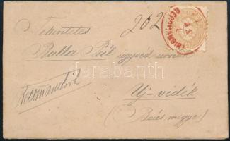 1865 Ajánlott levél 15kr bérmentesítéssel (5kr levéldíj és 10kr ajánlás egyben leróva) piros PEST / RECOMANDIRT (Gudlin 500 p)