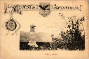 1904 Kolozsvár, Cluj; Rákóczi emlék. Üdvözlet címerrel. Kováts P. fiai kiadása / monument. Art Nouveau coat of arms (EK)