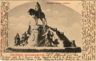 1901 Kolozsvár, Cluj; Mátyás király szobra. Dunky Fivérek cs. és kir. udvari fényképészek / statue, monument (EK)