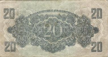 1944. 20P "V.H." (2x) mindkettőn felső ívszélen mindkét oldalon erős fehér csík, az egyik ...