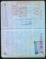 1984 Magyar Népköztársaság által kiállított oklevél olasz, francia és svájci vízumokkal