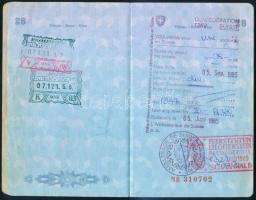 1984 Magyar Népköztársaság által kiállított oklevél olasz, francia és svájci vízumokkal