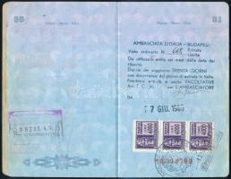 1984 Magyar Népköztársaság által kiállított oklevél olasz, francia és svájci vízumokkal