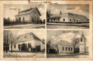 1920 Pórládony (Tompaládony), Mesterháza-Pórládony vasútállomás, vendéglő, Római katolikus iskola télen, Pollak Károly üzlete (Rb)