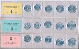1990-1992. 2f-50f Al (3 szett /5xklf) 3xklf évjáratú fillér forgalmi sor fóliatokban T:UNC