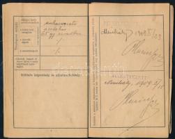 1908-1909 Népfölkelési igazolvány, M. kir. sátoraljaújhelyi 33. népfölkelő járás, Stefáncsik József,...