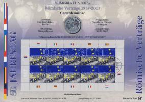 Németország 2007. 10€ Ag "50 éves a római szerződés" nagyalakú emlékíven elsőnapi bélyegzős bélyeg-kisívvel, ismertetővel + 10€ Ag "Wilhelm Busch" elsőnapi bélyegzős bélyegcsíkkal, ismertetővel T:BU