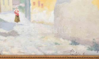 Bay Alajos (1864-1935): Sétálók (Tabán?). Olaj, karton, jelzett. Üvegezett fakeretben, 35×49 cm