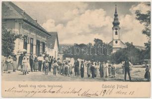 1906 Páty, Kossuth utca, Református templom, Klein Lipót üzlete (Rb)