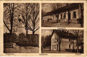 1932 Kadarkút, Hősök szobra, emlékmű, Községháza, vasútállomás. Hangya kiadása (EB)