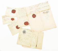 1834-1874 Céhes viaszpecsétek, bélyegzések iratokon és kivágásokon, 13 db