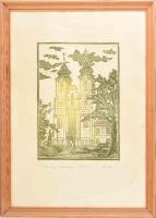 Kádár György (1912-2002): Tihanyi apátság. Linómetszet, papír, jelzett, számozott (78/100), üvegezet...