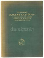 Rados Jenő: Magyar kastélyok. Ungarische Schlösser. Châteaux hongrois. Hungarian Castles. Bp., 1931, Műemlékek Országos Bizottsága - Könyvbarátok Szövetsége (Kir. M. Egyetemi Nyomda), 238+(1) p. A 21-211 oldalak között fekete-fehér fotókkal, valamint szövegközi illusztrációkkal. Kiadói aranyozott egészvászon-kötés, kopott borítóval, fakó gerinccel.