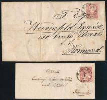 1871 2 db levél 1-1 db Réznyomat 5kr bélyeggel bérmentesítve SOPRON / DÉLUTÁN teljes tartalommal, SOPRON / SOPR. M. (Gudlin 100 p)