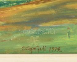 Csépe Juli (Kvasznay Julianna, 1955-2008): Zöldellő táj (cím nélkül), 1998. Olaj, farost, jelzett, f...