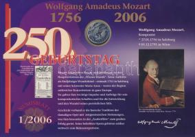 Németország 2006. 10€ Ag "Wolfgang Amadeus Mozart" nagyalakú emlékíven elsőnapi ...