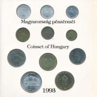 1993. 10f-200Ft (11xklf) forgalmi sor "Magyarország pénzérméi" karton dísztokban, egy lapo...