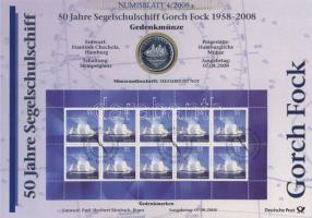 Németország 2008. 10€ Ag "Gorch Fock" nagyalakú emlékíven elsőnapi bélyegzős bélyeg-kisívvel, ismertetővel T:BU