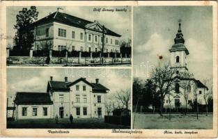 1941 Balmazújváros, Gróf Semsey kastély, Római katolikus templom, Vasútállomás (Rb)