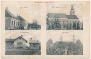 1912 Egervár (Zala), utca, vasútállomás (amikor még csak megállóhely volt), római katolikus templom, várkastély (EK)