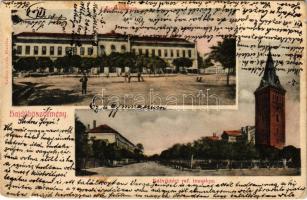 1905 Hajdúböszörmény, Főgimnázium, Kálvin téri református templom. Vadász Gyula kiadása (EK)