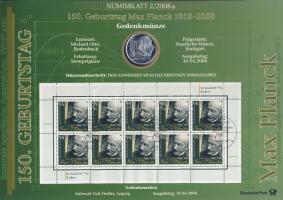 Németország 2008. 10€ Ag "Max Planck" nagyalakú emlékíven elsőnapi bélyegzős bélyeg-kisívvel T:BU