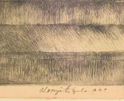 Komjáti-Wanyerka Gyula (1894-1958): Jelenet. Rézkarc, papír, jelzett, üvegezett fakeretben, 41×29 cm