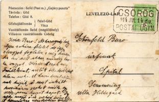 1914 Sződ, Gajáry puszta, Gajári Géza birtokának részletei, tökszüret, cselédházak + "CSÖRÖG PO...