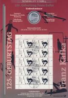 Németország 2008. 10€ Ag "Franz Kafka" nagyalakú emlékíven elsőnapi bélyegzős bélyeg-kisívvel T:BU