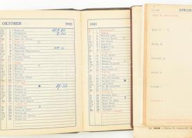 1941-1943 IBUSZ határidőnapló, 2 db, foltos, kopott vászon-kötésekben, bejegyzésekkel