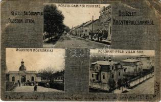 1910 Nagytapolcsány, Topolcany; Főszolgabírói hivatal, Ágoston közkórház, Pokorny féle villasor. Platzko Gyula kiadása / hospital court, villa alley (EB)