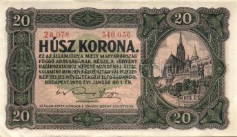 1920. 20K (2x) egymásutáni sorszámokkal, sorszámok között ponttal! T:II+