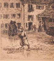 Tipary Dezső (1887-1967): Élet az utcán, 1912. Rézkarc, papír, jelzett. Fakeretben. Lap széle foltos...