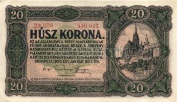 1920. 20K (2x) egymásutáni sorszámokkal, sorszámok között ponttal! T:II+