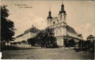 1910 Nagyszombat, Tyrnau, Trnava; Invalidusház (Rokkantak háza) és templom / Invalidsky kostol / church and institute for the disabled (szakadás / tear)