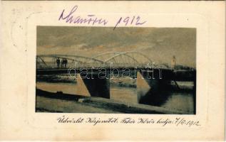 1912 Kisjenő, Kis-Jenő, Chisineu-Cris; Fehér Körös hídja. Messer Lipót kiadása / raul Crisul Alb / bridge (fl)