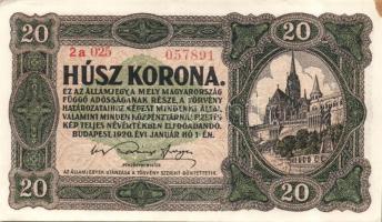 1920. 20K (2x) egymásutáni sorszámokkal T:I-,I- foltos