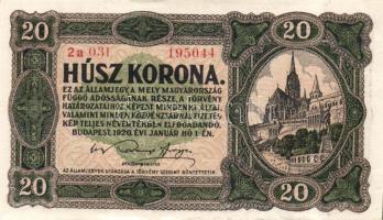 1920. 20K (3x) sorszám utolsó betűje mindegyiken felfelé csúszva, egyike erős papírránc T:I-