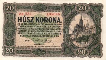 1920. 20K (3x) sorszám utolsó betűje mindegyiken felfelé csúszva, egyike erős papírránc T:I-