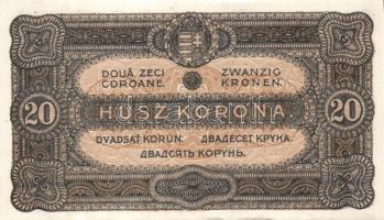 1920. 20K (3x) sorszám utolsó betűje mindegyiken felfelé csúszva, egyike erős papírránc T:I-